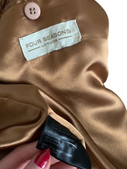 Four Seasons cashmere wool tan beige button up long line overcoat jacket - Picture 4 of 6